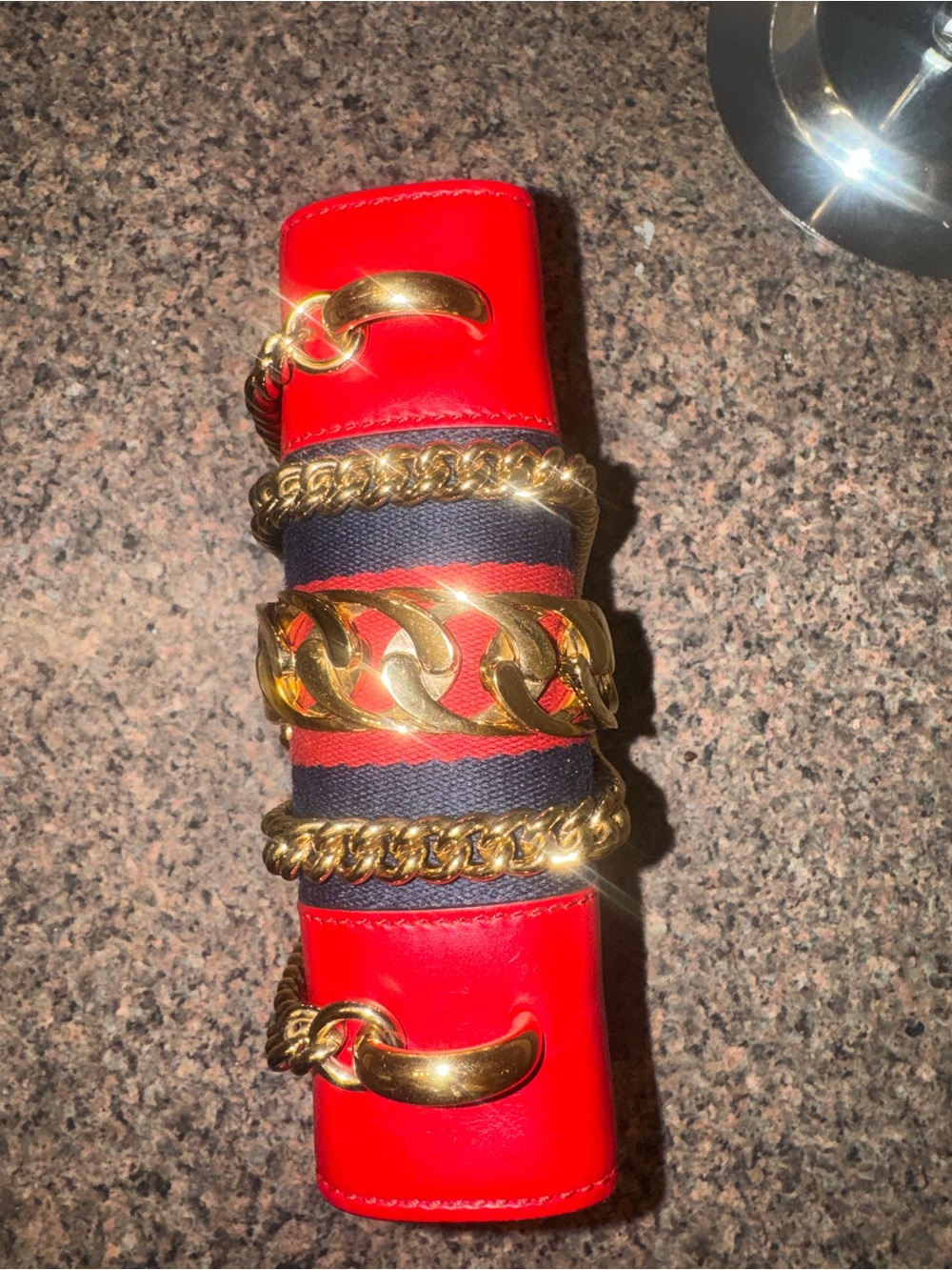 Gucci Sylvie Chain Bag in Hibiscus Red calf skin Leather. ✅AUTHENTIC✅ - Picture 7 of 14